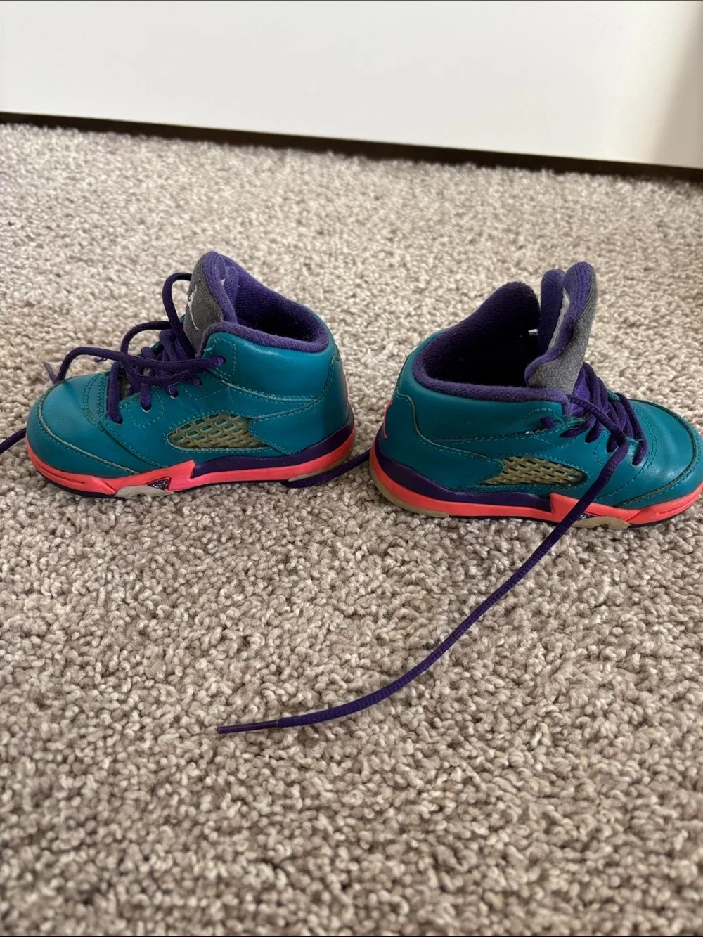 Nike Kids Teal, Purple & Coral High-Top Air Jordan Sneakers